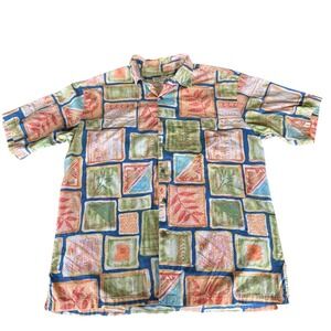 Tori Richard Vintage Short Sleeve Button Down Hawaiian Blue Green Red Large
